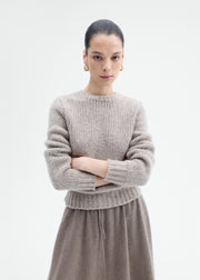 Fitted Crew Sweater in Cashmere Silk - Hickory - CO Collections
